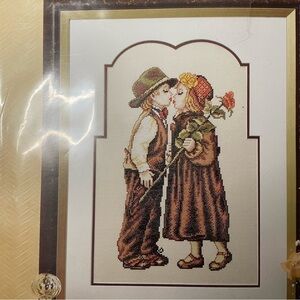 Vintage  Rico Design Kim Anderson Cross Stitch Kit Boy Kissing‎ Girl #71906
